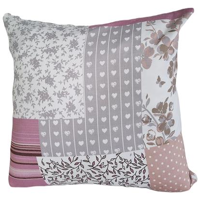 Poszewka bawełniana 40x40 różowa patchwork serca motyle kwiaty