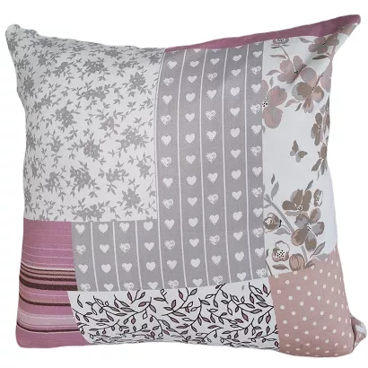 Poszewka bawełniana 40x40 różowa patchwork serca motyle kwiaty