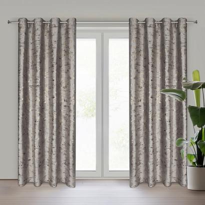 Zasłona gotowa na przelotkach TAMI 140x250 Eurofirany stalowa błyszczący marmurkowy nadruk