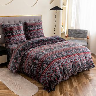 Pościel polarowa XmasCozy 220x200 welur świąteczna grafitowa czerwona skandynawski wzór renifery