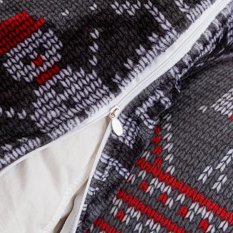 Pościel polarowa XmasCozy 220x200 welur świąteczna grafitowa czerwona skandynawski wzór renifery