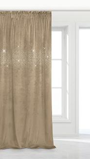 Beżowa Zasłona Welurowa Z Kryształkami Na Taśmie 140x270 Shiny