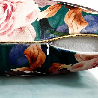 Poszewka dekoracyjna Rose Light Velvet 45x45 welwetowa zielona róże