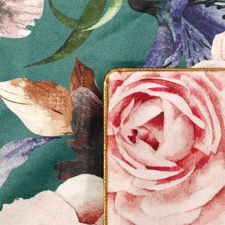 Poszewka dekoracyjna Rose Light Velvet 45x45 welwetowa zielona róże