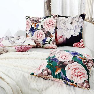 Poszewka dekoracyjna Rose Light Velvet 45x45 welwetowa zielona róże