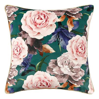 Poszewka dekoracyjna Rose Light Velvet 45x45 welwetowa zielona róże