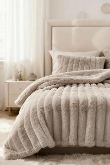 Taupe Gruby Futrzany Koc z Mikrofibry 150x200 Bunny