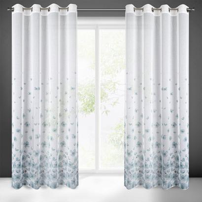 Zasłona gotowa na przelotkach ANDREA 140x250 Eurofirany biała w wiosenne kwiaty