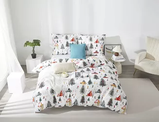 Biała Świąteczna Pościel z Mikrofibry z Nadrukiem 160x200 Xmass Skiing
