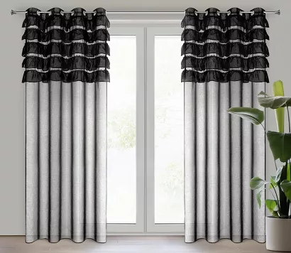 Firana gotowa na przelotkach AURA 140x250 Eurofirany czarna falbany
