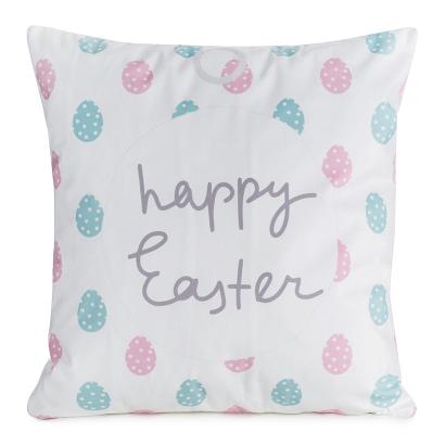 Poszewka dekoracyjna WIOSNA 45x45 Eurofirany biała różowa niebieska pastelowe pisanki w kropki