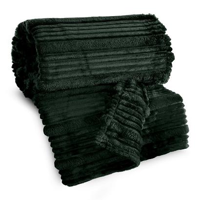 Koc narzuta NINA 150x200 Eurofirany ciemnozielony niezwykle miękki w przestrzenne pasy