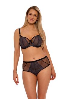 Biustonosz balkonetka z haftem Soft June 014 miękki czarny szary