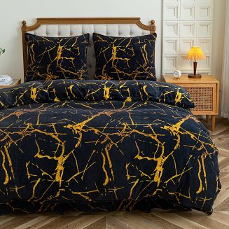 Pościel polarowa 160x200 welur czarna złota marmurek