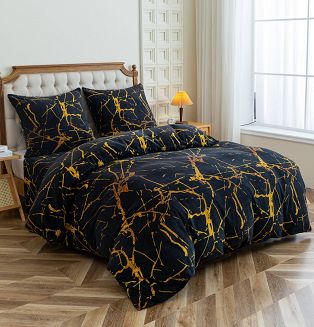 Pościel polarowa 160x200 welur czarna złota marmurek