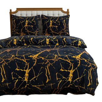 Pościel polarowa 160x200 welur czarna złota marmurek