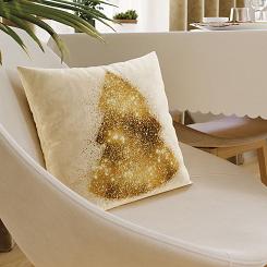 Poszewka dekoracyjna świąteczna BROKATOWA CHOINKA 40x40 welwetowa kremowa