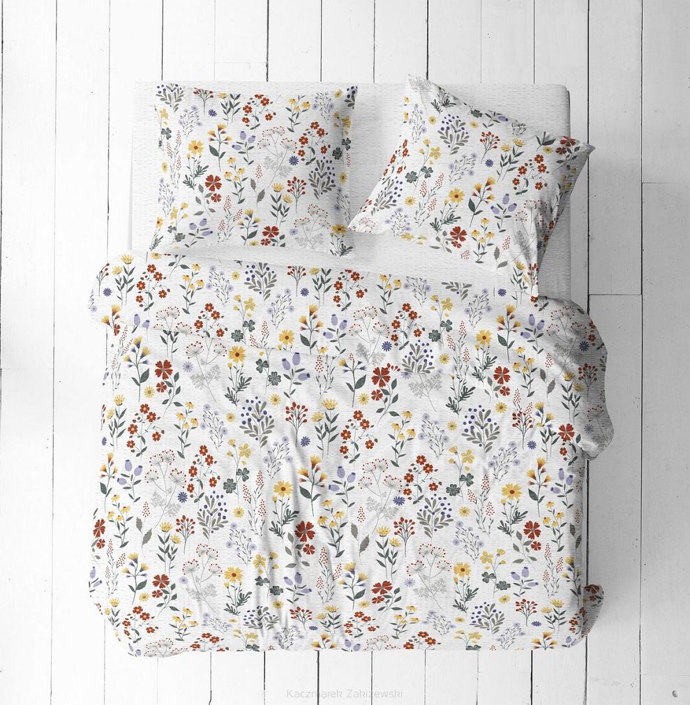 Pościel z kory 160x200 biała czerwona turkusowa szara letnia łąka