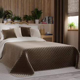 Narzuta dekoracyjna VELVI 170x210 pikowana w geometryczny wzór brązowa
