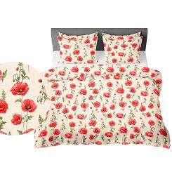 Pościel z kory 160x200 maki na kremowym tle