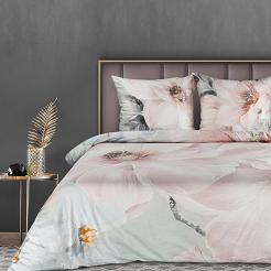 Pościel satynowa PREMIUM18 200x220 Eurofirany biała różowa miętowa duże kwiaty