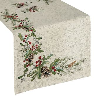 Obrus dekoracyjny świąteczny bieżnik 50x110 Eurofirany naturalny wielokolorowy ostrokrzew