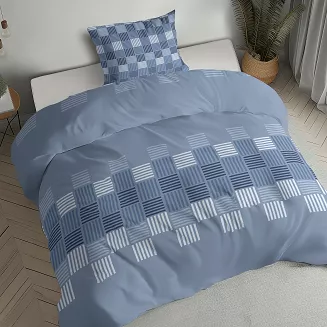 Pościel flanelowa 140x200 niebieska geometryczna plecionka