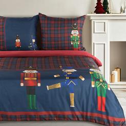 Komplet pościeli świątecznej PETER3 160x200 ciemnoniebieska bordowa kratka dziadki do orzechów