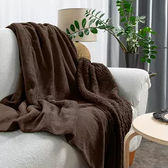 Koc narzuta TEDY 170x210 Eurofirany ciemnobrązowy miękka bukla + ciepły polar