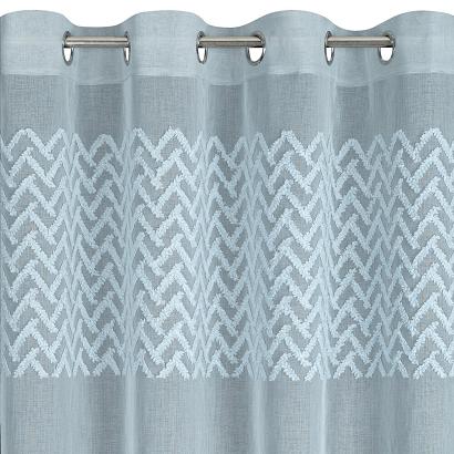 Firana gotowa na przelotkach ESTERI 140x250 Eurofirany niebieska z geometryczną aplikacją