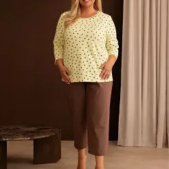 Piżama damska REGINA kod 4027 żółta w brązowe grochy