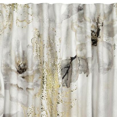 Zasłona gotowa na taśmie LUIZA 140x270 Eurofirany jasnoszara beżowa lekko błyszcząca kwiaty