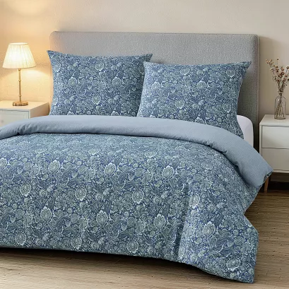 Komplet pościeli LORINA z bawełny satynowej 220x200 granatowa zielona paisley