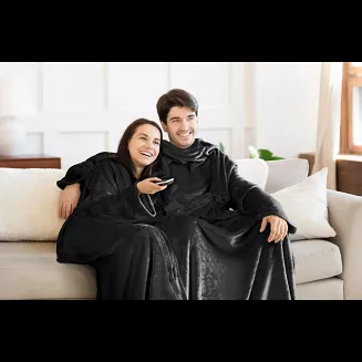 Koc z rękawami z miękkiego polaru TV 150x180 Eurofirany czarny