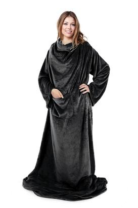 Koc z rękawami z miękkiego polaru TV 150x180 Eurofirany czarny