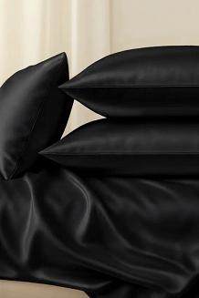 Czarna Pościel Jedwabna 160x200 Jednobarwna