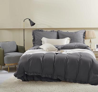Pościel Ruffy 160x200 grafitowa z falbanką