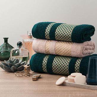 Ręcznik bawełniany LIONEL 70x140 petrolowy ze złotą bordiurą