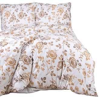 Pościel jersey 180x200 JERSEYLOVE biała beżowa kwiaty róże