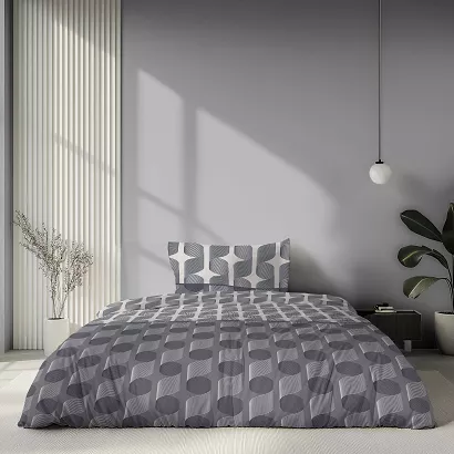 Pościel satynowa Home Satin 140x200 szara kremowa geometryczna plecionka