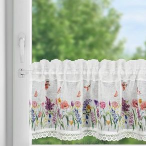 Firana gotowa zazdrostka BELLA 150x30 Eurofirany biała wielokolorowa polne kwiaty