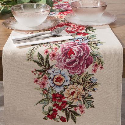 Bieżnik obrus dekoracyjny gobelin GRIA 40x100 Eurofirany czerwony letnie kwiaty
