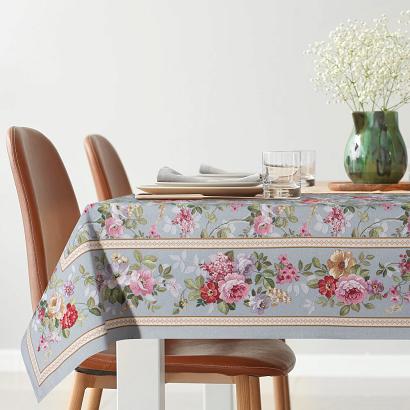 Obrus dekoracyjny gobelin 140x180 Eurofirany popielaty czerwony ogrodowe kwiaty