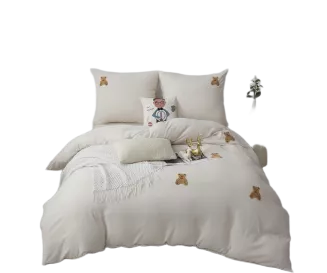 Pościel z mikrofibry Cuty Misie 220x200  beżowa w haftowane misie