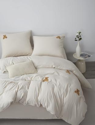 Pościel z mikrofibry Cuty Misie 220x200  beżowa w haftowane misie