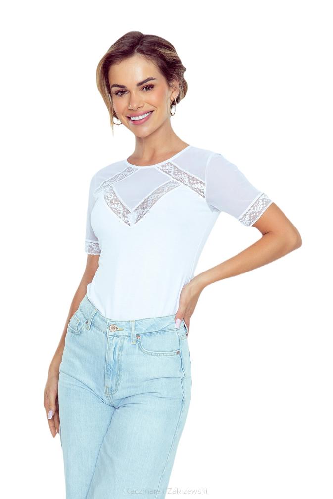 Bluzka damska bluzka z koronką i tiulowymi wstawkami Persefona biała