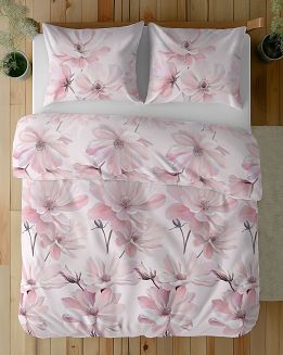 Pościel satynowa 160x200 Detexpol różowa pudrowa kwiaty magnolii