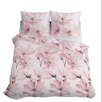 Pościel satynowa 160x200 Detexpol różowa pudrowa kwiaty magnolii
