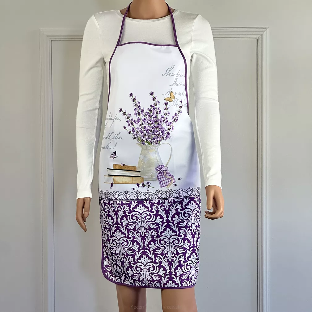 Fartuch kuchenny biały fioletowy lawendowy vintage
