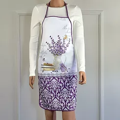 Fartuch kuchenny biały fioletowy lawendowy vintage